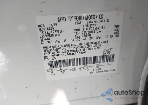 2020 Ford Edge Sel z USA, uszkodzony, nr VIN 2FMPK4J94LBA30095